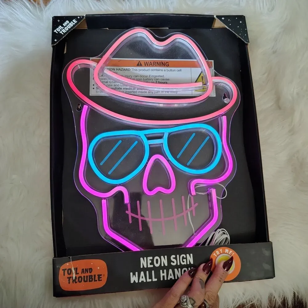 Skull Neon Light Toil & Trouble New